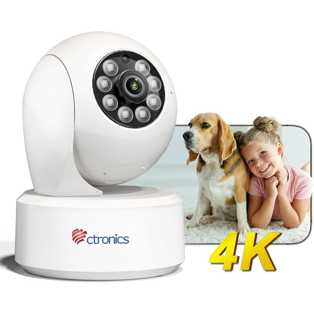 【4K・ PC対応 】 Ctronics 見守りカメラ  800万画素 5GWi-Fi防犯カメラ 人/ペット/車両検知 上下120°まで   710-4k